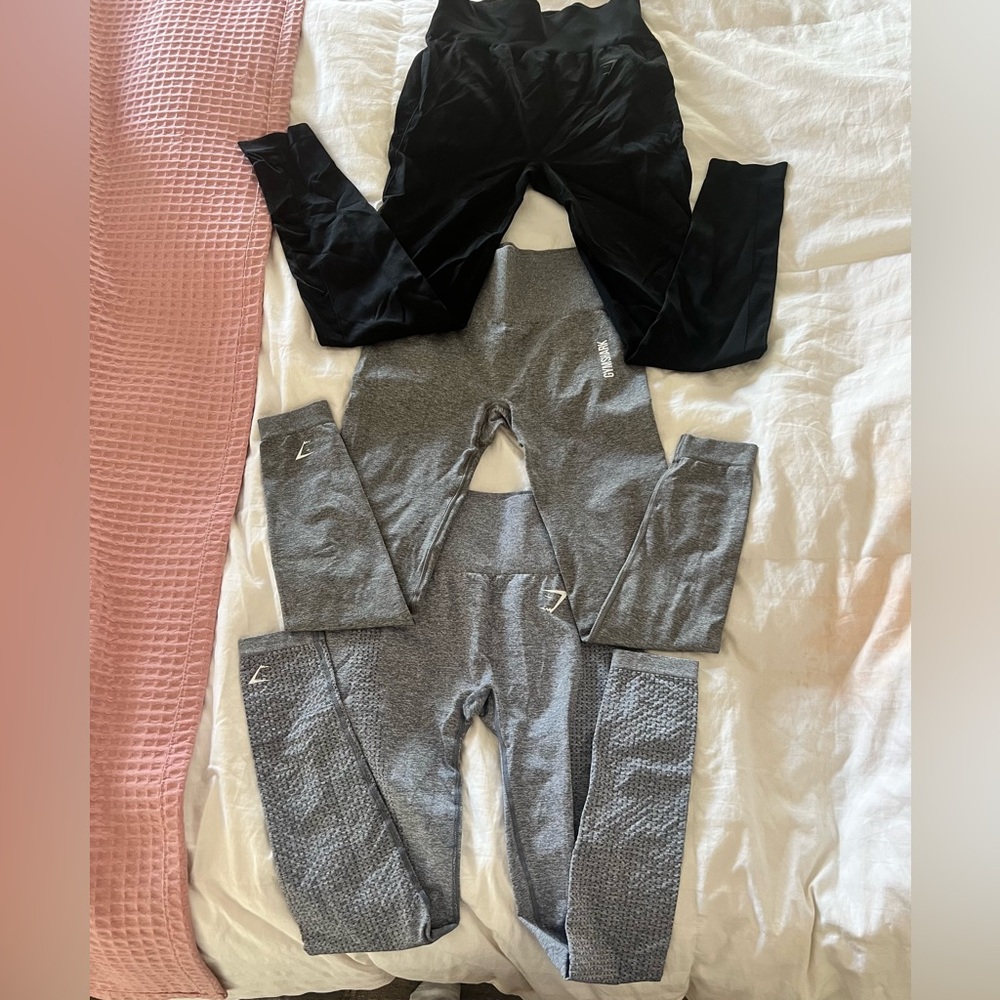 Gymshark leggings, 60 for all 🤍 Black pair is size M, and the other is S